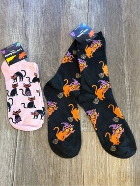 Halloween Cat Crew and Ankle Socks - Black & Pink